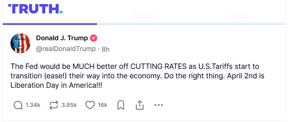 'Truth' tweeted by Trump after Wednesday's Fed statement
